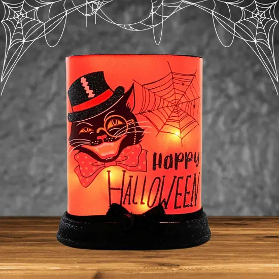 Stony Creek 6.0 Inch Vintage Halloween Oval Vase W/Base Halloween Lighted Glass Accent , Halloween Decor Halloween Electric Vintage-Looking CAT {4}