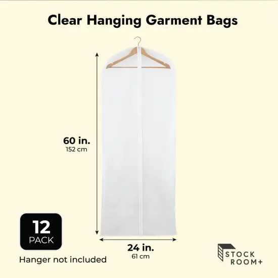 Clear Garment Bag Covers, Zippered Closet Bags for Clothes (24x60 In, 12 Pack) White {3}