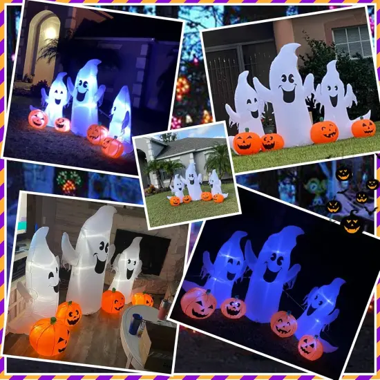 7FT Length Halloween Inflatable Ghosts and Pumpkins, 3 Ghosts Inflatables with Led Lights {5}