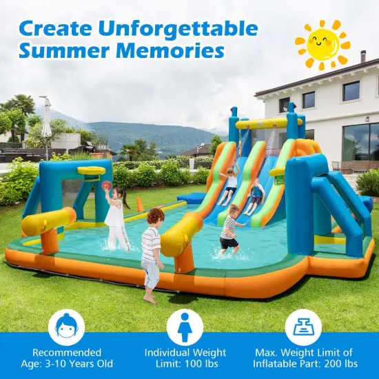 Costway Inflatable Water Slide with 2 Long Slides Pool Climbing Walls Blower Excluded/with 950 W Blower {3}