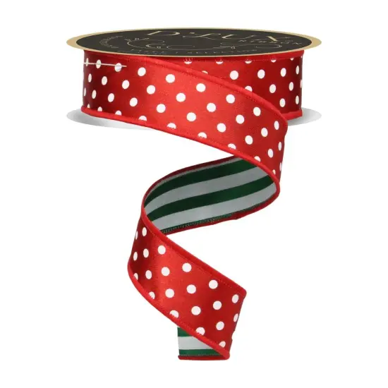 1.5" Polka Dot Striped Fused Ribbon: Red/Green/White (10 Yards) {1}