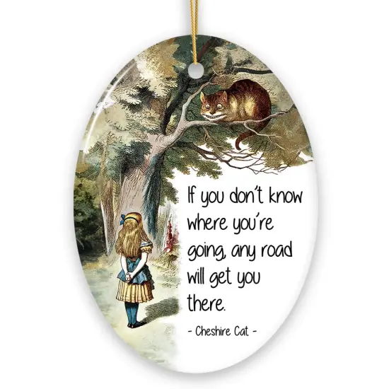 Getting Lost Cheshire Cat Quote Christmas Ornament, Vintage Alice's Adventures in Wonderland Tree Decor {7}