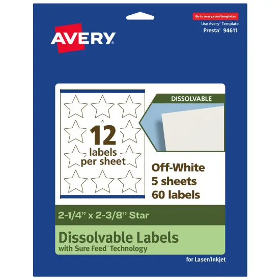 Avery Dissolvable Labels, 2-1/4" x 2-3/8" Star {7}