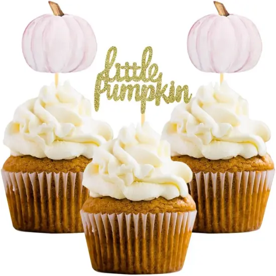Little Pumpkin Cupcake Toppers, Thanksgiving Birthday Baby Shower Fall Theme Party {1}
