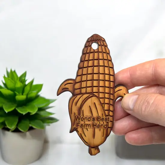 Worlds Best Farm Hand Corn on the cob - Cedar Ornament {3}