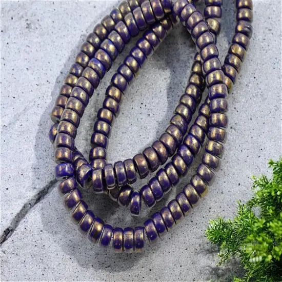 *50* 6x3mm Gold Lustered Opaque Indigo Heishi Beads {5}