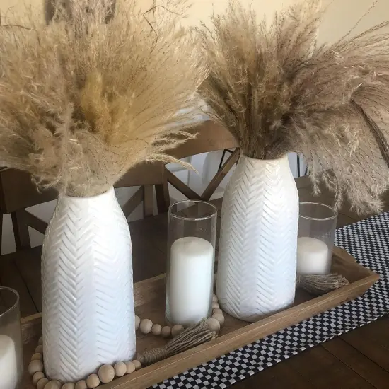 White Vase for Flowers Ceramic Vase for Decor, Modern Decorative Tall Vases for Your Kitchen/Office/Living Room/Bookshelf/Mantel - White Texture(Medium {5}