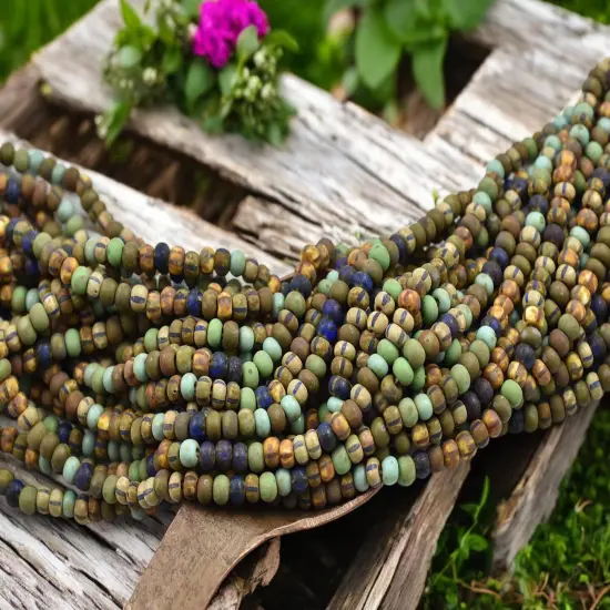 6/0 Aged Matte Rain Forest Striped Picasso Mix Seed Beads (20" Strand) {3}