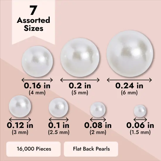 Genie Crafts 16000 Pack Flatback Pearls for Crafts, Nail Art and Jewelry Decorations, Ivory (1.5mm, 2mm, 2.5mm, 3mm, 4mm, 5mm, 6mm) White {5}