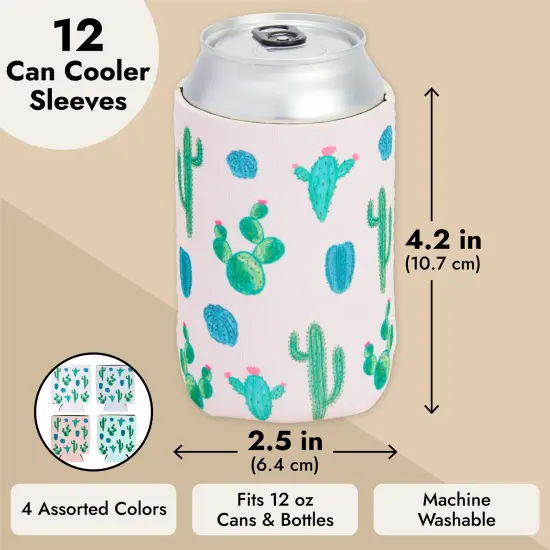 12 Pack Neoprene Soda Sleeves for Beer Cans, Soft Drinks, Beverages, Water Bottles, Cooler Sleeves for Cactus Party Supplies, Wedding Favors, Bachelorette Party Multicolor {5}