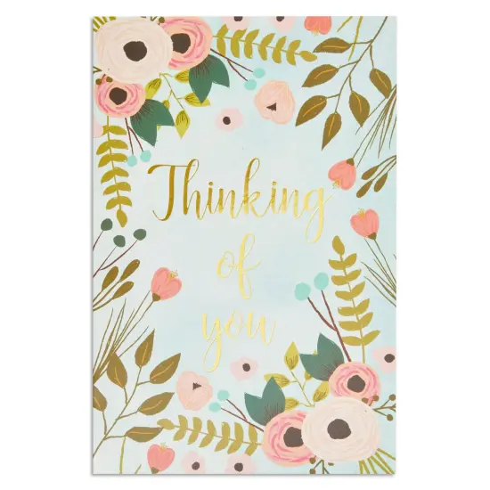 48 Pack Thinking of You Cards Bulk with Brown Envelopes, Gold Foil and Floral Design (4x6 in) Blue {5}