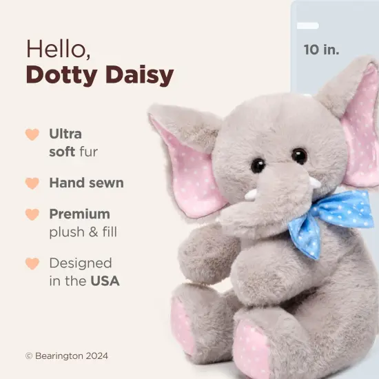 Bearington Dotty Daisy The Stuffed Elephant, 10 Inch Elephant Stuffed Animal, Easter Stuffed Animal Pink {2}