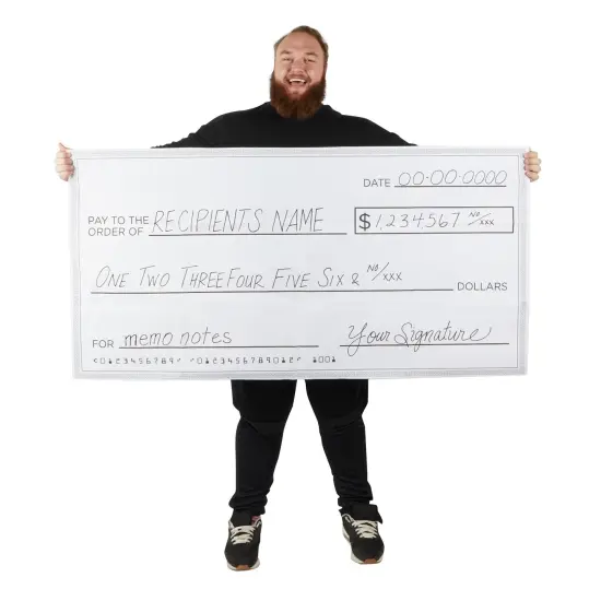 Giant Oversized Fabric Check with Marker for Presentations, Awards, Prizes, Fundraisers, Endowment Donations (60 x 30 In) Blue {2}