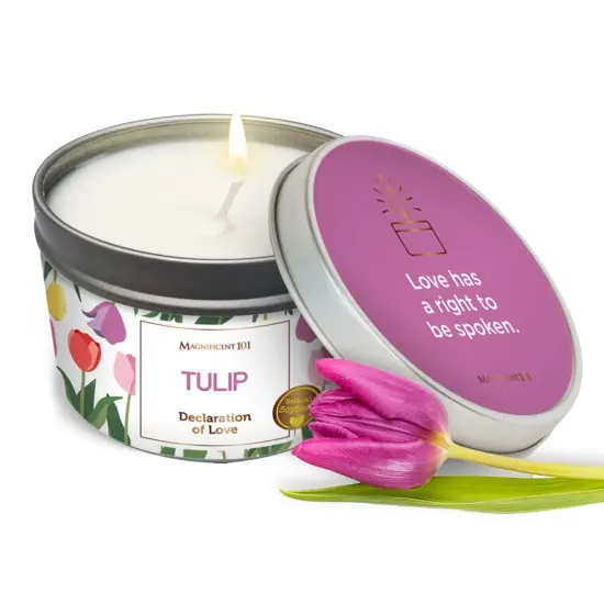 Magnificent 101 Long Lasting Flower Tin Candles with Tulip Scented | 6 Oz - 35 Hour Burn | Made of Natural Soy Wax for Manifestation, Purification, Chakra Healing & House Energy Cleansing Multicolor {1}