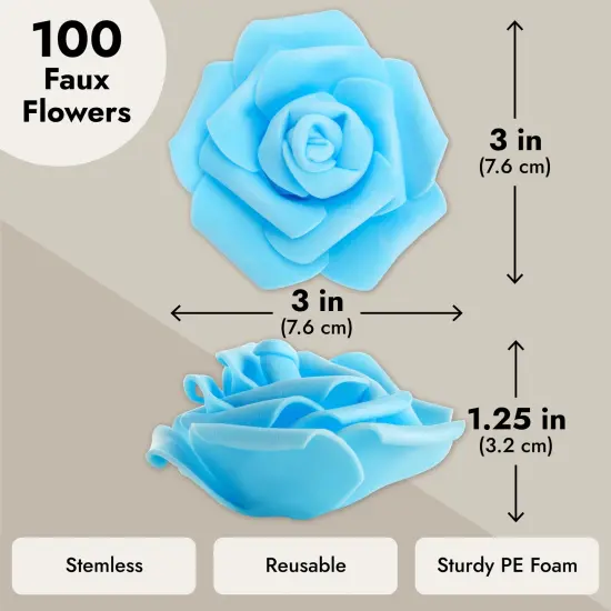 Juvale 100 Pack Light Blue Artificial Flowers - 3 Inches, Fake Carnations for Wedding, Bridal Shower & Valentine's Day Decorations, Arts and Crafts {3}