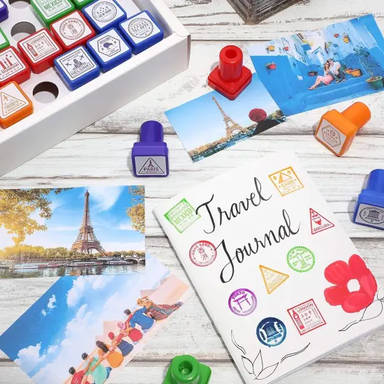 Passport Stamps, City and Country Stamp Set (1 x 1 in, 26 Pieces) Multicolor {2}