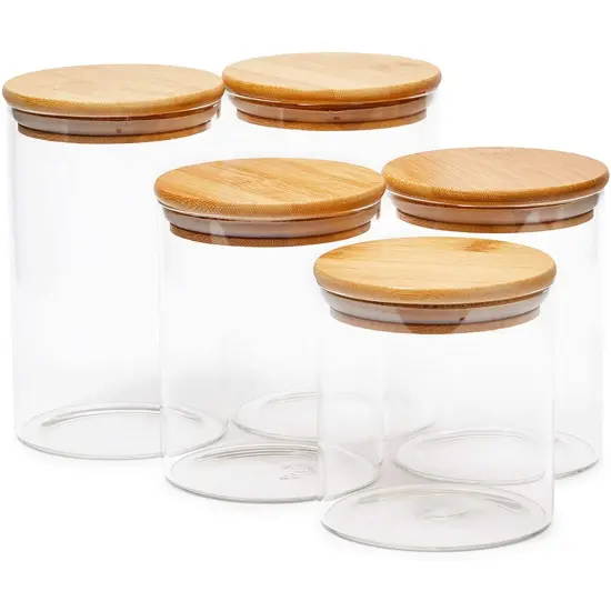 5-Pack Glass Canisters with Bamboo Lids, 3 Sizes for Pantry Storage Clear {7}