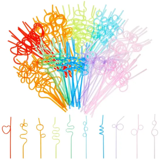 100 Pack Loopy Crazy Plastic Straws for Kid's Birthday Party, Classroom Celebration Multicolor {1}
