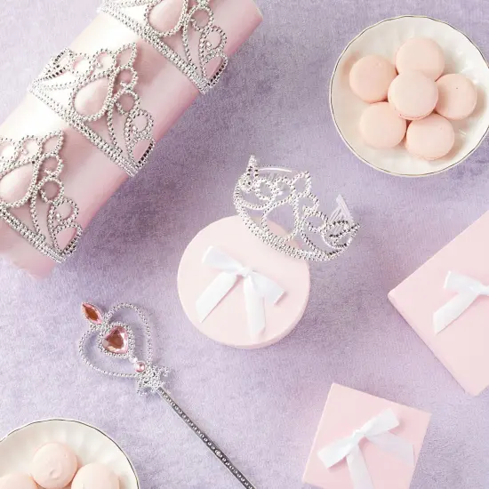 BLUE PANDA 12 Pack Silver Tiara for Girls, Princess Dress Up Crown for Kids Costume Birthday Party Supplies in Bulk - Princess Crown - Ages 3-14 {3}