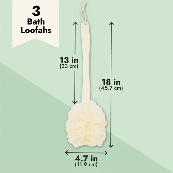 3 Pack Long Handled Loofah Back Scrubber, Exfoliating Body Sponge for Shower, Bath (18 In) Yellow {4}