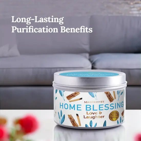 Magnificent 101 Long-Lasting Home Blessing - Love & Laughter Aromatherapy Smudge Candle | 6 Oz - 35 Hour Burn | All Natural Soy Wax, Sage, Bergamot & Sandalwood | Meditation & Manifestation White {2}
