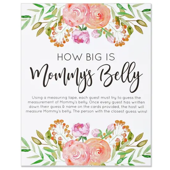 Baby Shower How Big is Mommys Belly Game with 24 Cards, 3 Pink Measuring Tapes, 1 Sign (28 Piece Set) White {4}
