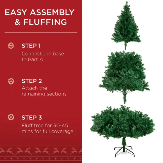 Best Choice Products 6ft Pre-Lit Premium Hinged Artificial Christmas Pine Tree w/ 1,000 Tips, 250 LED Lights, Metal Base Green {5}