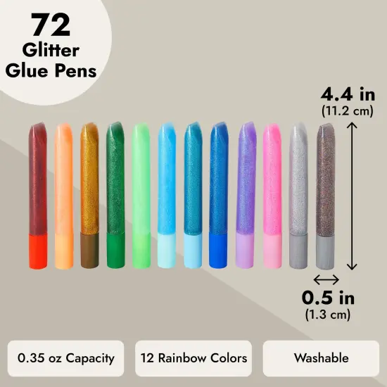 72 Pack Glitter Glue Pens, Rainbow Glue Stick Set for Arts and Crafts Projects, Slime Supplies, Scrapbooking, Cards, 0.35 Oz (12 Colors) {4}