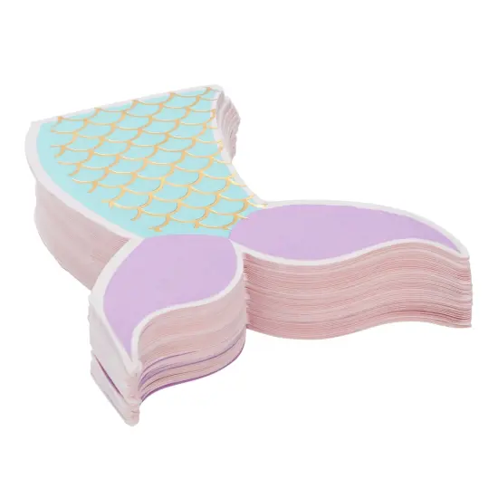 50 Pack Mermaid Tail Napkins for Girls Under the Sea Birthday Party Supplies, Baby Shower (3-Ply, 5 x 5.5 In) Blue {7}