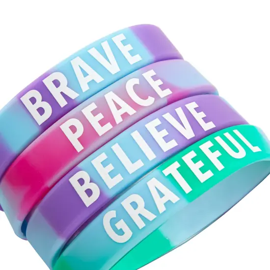 36 Pack Inspirational Rubber Bracelets, Motivational Silicone Wristbands, Tie Dye Party Favors for Kids and Adults Purple {5}