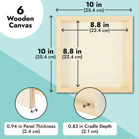 6 Pack 10x10 Wood Panels for Painting, Unfinished Wood Canvas Boards, 0.83" Deep Cradle Artist Wall Canvases for Crafts Brown {4}