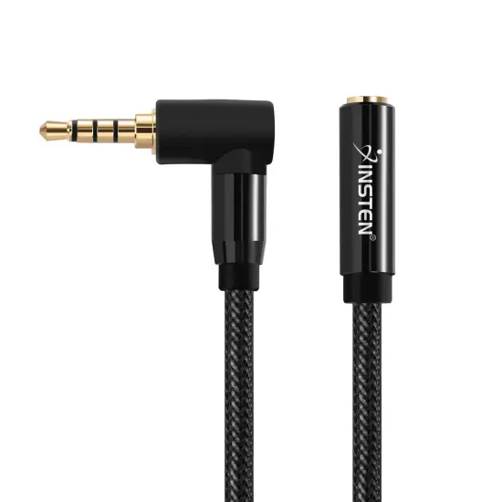 3.5mm Headphone Extension Cable, 90 Deg Male to Female, TRRS, 1.5 Feet Black {3}
