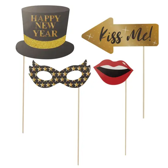 50 Piece New Year's Eve Photo Booth Props, Black and Gold New Year Party Supplies Multicolor {5}