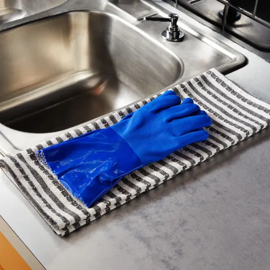 2 Pairs Heavy Duty Rubber Cleaning Gloves for Kitchen, Household, Dishwashing, Reusable and Cotton Lined (XL, Blue) {5}