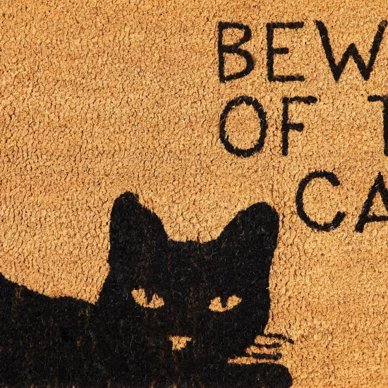 Cat Doormat for Outdoor Entrance, Beware of the Cat Coir Welcome Mat for Front Door (17x30 in) Brown {7}