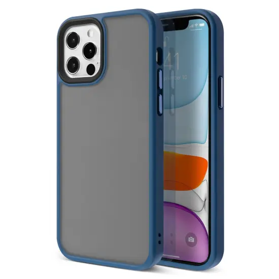 Insten Case Compatible With iPhone 12 Pro & iPhone 12 Case 6.1 inch, Translucent Matte Hybrid Hard Back Flexible TPU Bumper, Anti-Shatter Anti-shock Drop Protection, Wireless Charging, Navy Blue {1}