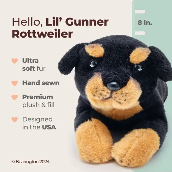 Bearington Lil' Gunner The Rottweiler Stuffed Animal, 8 Inch Dog Stuffed Animal, For Ages 3-14 Black {2}