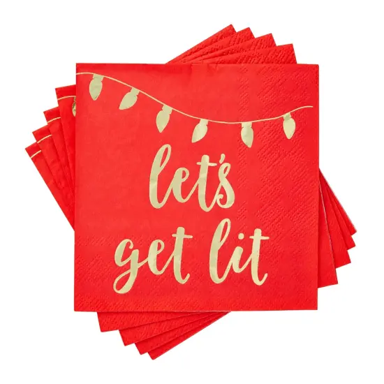 Juvale 50 Pack Christmas Cocktail Napkins, Red Let's Get Lit Design Holiday Party Supplies, 5 x 5 Inches, Red Napkins for Christmas Party {1}