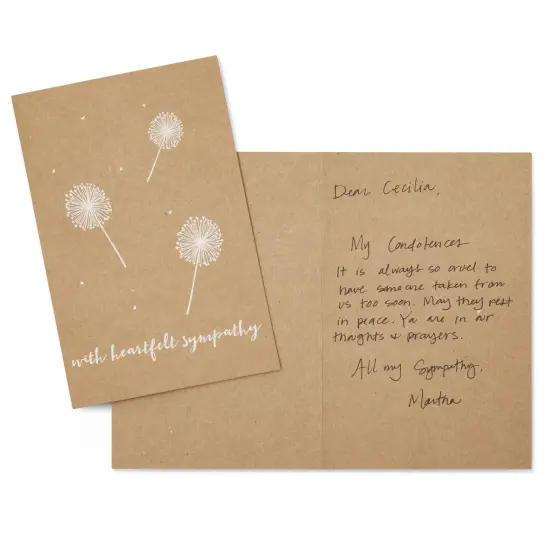 36 Pack Sympathy Cards Bulk with Envelopes - Kraft Paper Condolence Cards for Bereavement, Thinking of You - White Dandelion Design, Blank Inside (4x6 In) Brown {5}