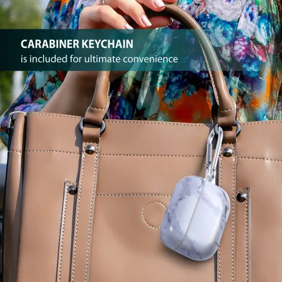 Marble Case Compatible with Airpods Pro, Glossy Soft TPU Protective Smooth Cover with Portable Keychain, Supports Wireless Charging, Shockproof & Anti-Scratch, Shinny White Marble by Insten {6}