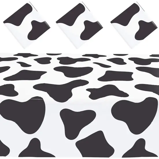 Cow Print Tablecloth for Farm Animal Party (54 x 108 in, 3 Pack) White {1}