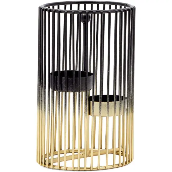 Set of 2 Black and Gold Geometric Candle Holders for Modern Table Decor (2 Sizes) {5}