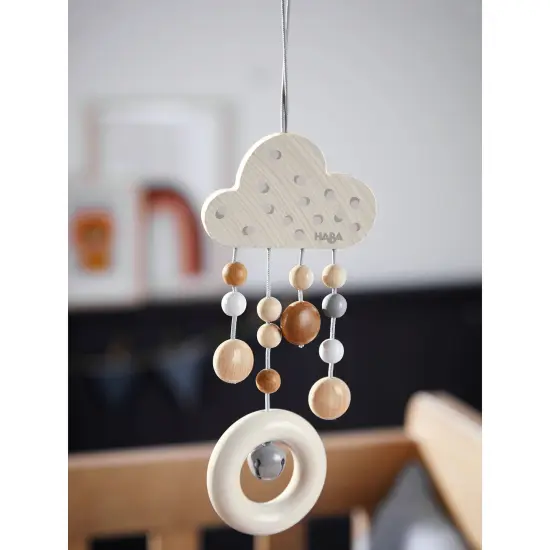 HABA Dangling Figure Dots - Natural Wooden Cloud with Dangling Wooden Grasping Ring Multicolor {3}