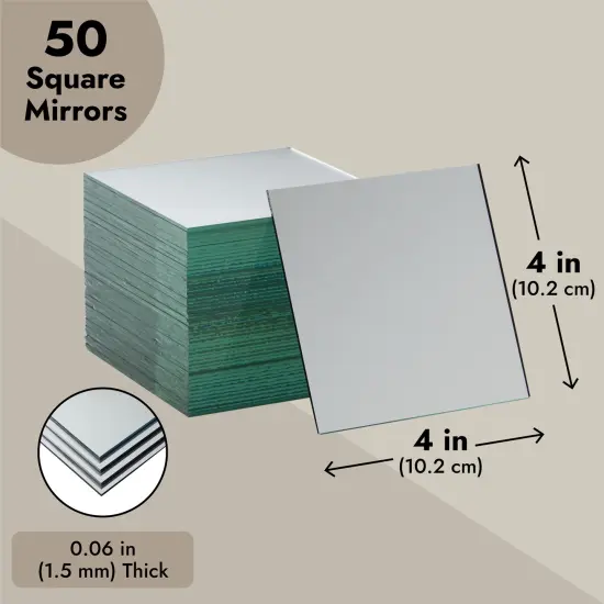 50 Pack Square Glass Mirror Tiles, 4 Inch Panels for Crafts, Centerpieces, DIY Home Decor {4}
