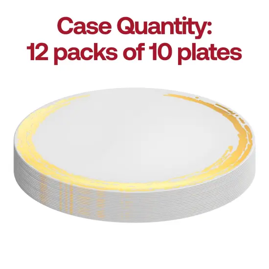 White with Gold Moonlight Round Disposable Plastic Appetizer/Salad Plates - 7.5" (120 Plates) {4}