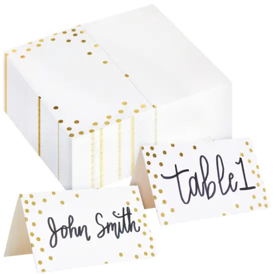 100 Pack Wedding Place Cards for Table Setting, Blank Table Name Card, Gold Foil Polka Dot Place Cards for Birthday, Banquet, Events, Reserved Seating {1}