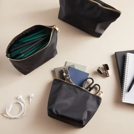 3 Piece Black Makeup Bag Set for Women, Nylon Zipper Cosmetic Pouch Organizers for Travel, Toiletries (3 Sizes) {2}