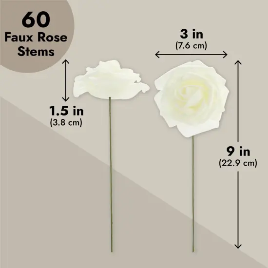 Bright Creations 3" Artificial Rose Flowers 60pcs Real Looking Fake Rose with Stem for DIY Wedding Bouquets and Bridal Shower, Cream White {5}
