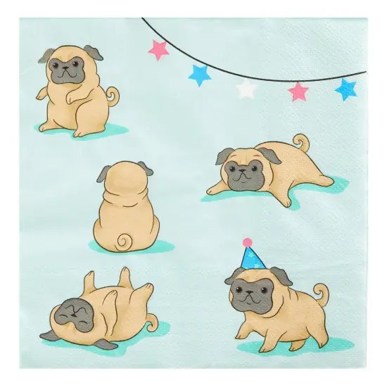 144 Piece Pug Party Supplies, Dog Birthday Decorations with Paper Plates, Napkins, Cups, and Cutlery (Serves 24) Blue {7}