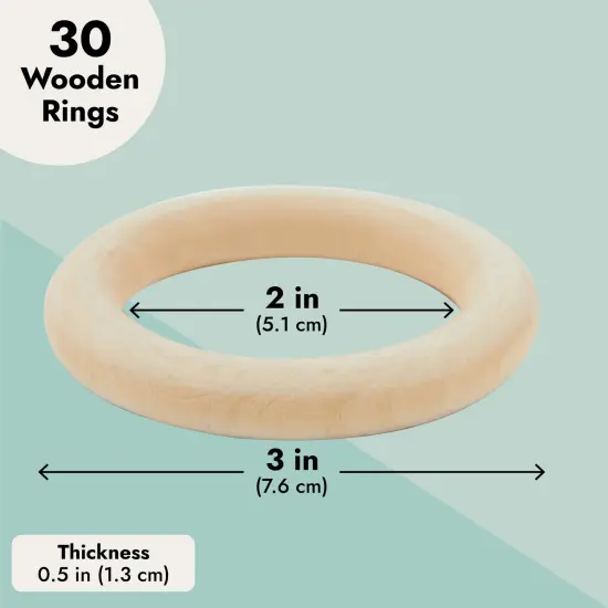 Wooden Rings for Crafts, Macrame, Crochet, Jewelry Making, Natural Unfinished 3 Inch Wood Rings (75mm, 30 Pack) Brown {4}